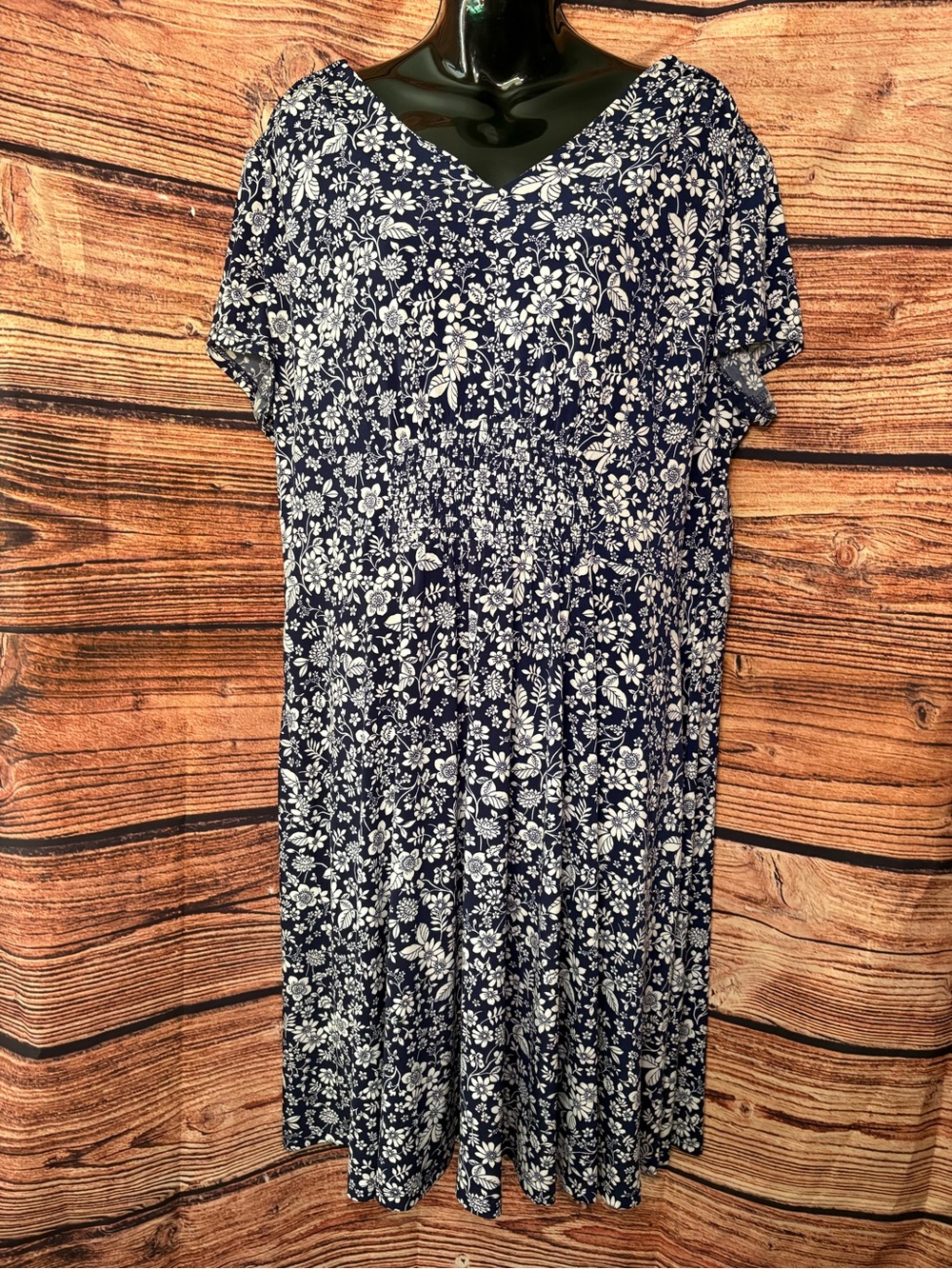 Maggy London Navy with White Floral Midi Dress